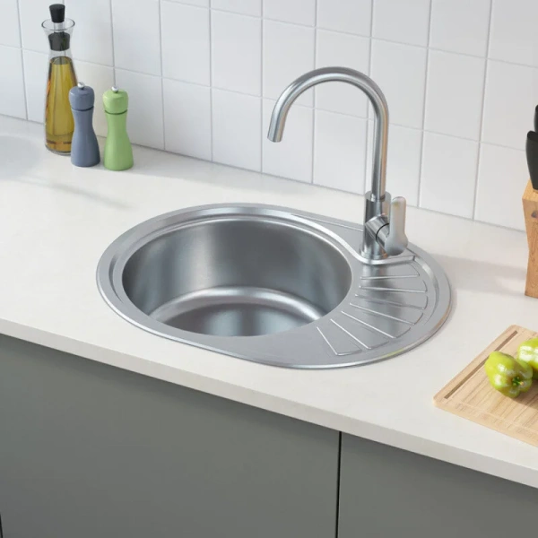 Мойка для кухни IDDIS Suno 60 см чаша слева шелк SUN60SLi77 (детальная фотография), из нержавеющей стали, стальные, металлические