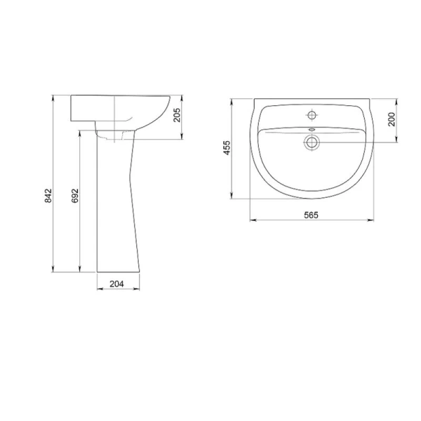 Раковина Santeri Версия 56 см белая 131115S0011B0 (детальная фотография), современные, hi-tech
