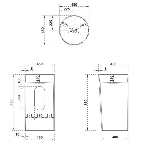 Раковина напольная Abber Stein белая матовая AS2506-H (детальная фотография), современные, hi-tech