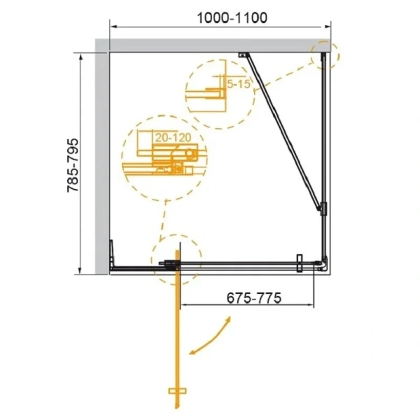 Душевой уголок Cezares Slider 110х80 см стекло серое профиль чёрный SLIDER-AH-1-80-100/110-GRIGIO-NERO (детальная фотография), прямоугольные