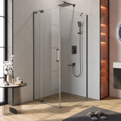 Душевой уголок Cezares Slider 90х90 см стекло прозрачное профиль оружейная сталь - фото 8