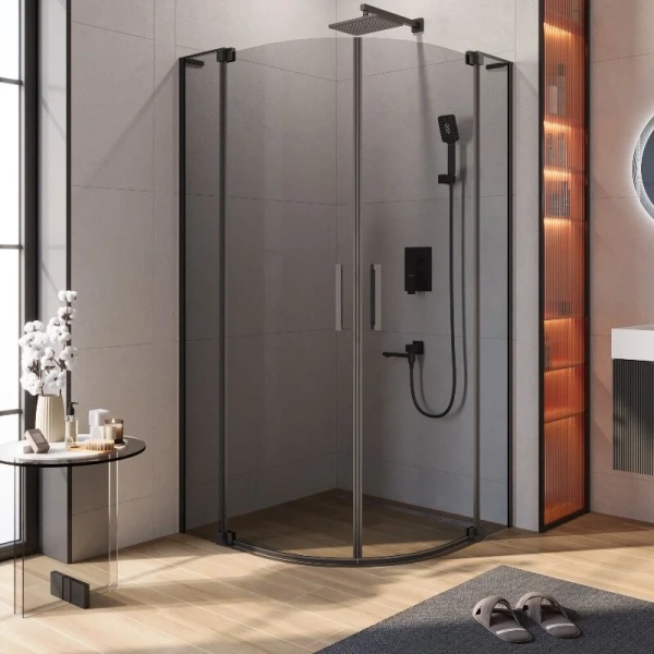 Душевой уголок Cezares Slider 100х100 см серое стекло профиль черный SLIDER-R-2-90/100-GRIGIO-NERO (детальная фотография)