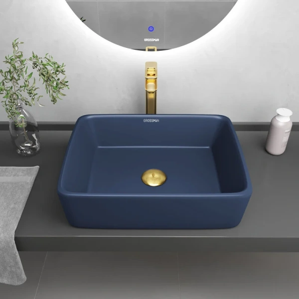 Раковина Grossman 48 см синяя матовая GR-3016BLM (детальная фотография), накладные (на столешницу), пристенные