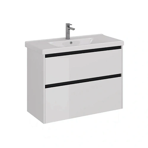 Тумба под раковину подвесная Lemark Combi 100 см белая с черной планкой - фото 3