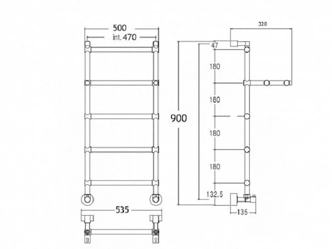 Полотенцесушитель водяной цвет:бронза Margaroli 442-5, 5 секций с полкой 4424705OBP (детальная фотография), с нижним подключением