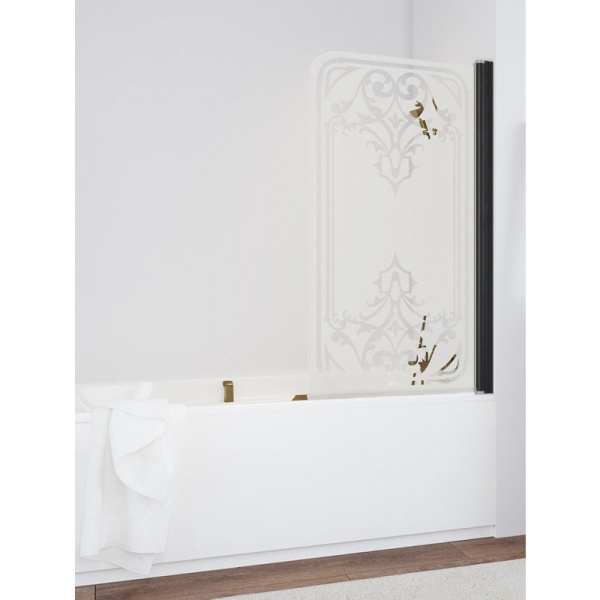 Душевая шторка на ванную профиль черный глянцевый рисунок прозрачный стекло матовоее Vegas-glass EV 76 02Г ARTDECO D1 R (детальная фотография)