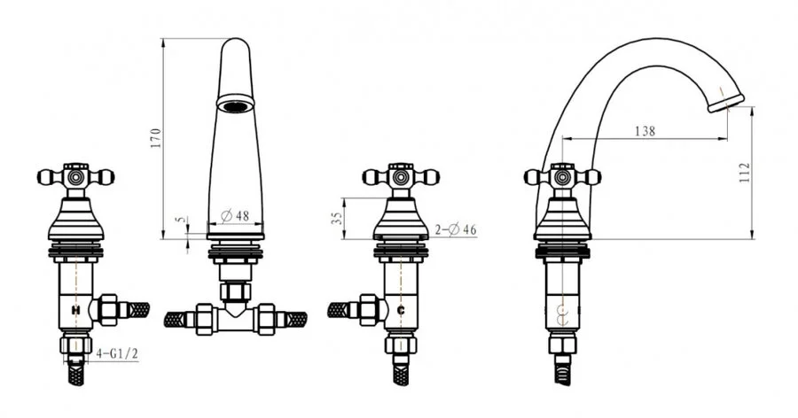 Смеситель для раковины Boheme Tradizionale Oro на 3 отверстия 297 (детальная фотография), для раковины