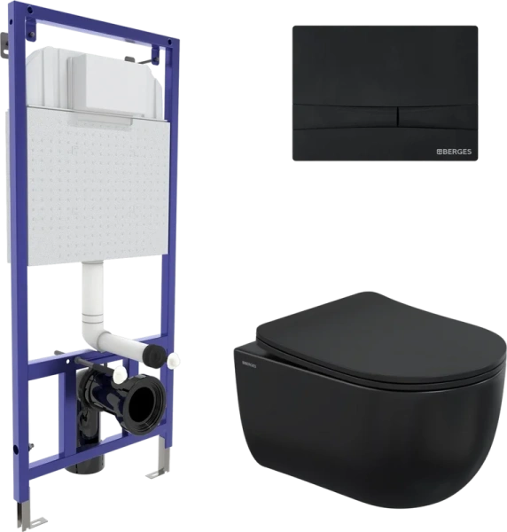 Унитаз с инсталляцией Berges Ventas Black черный, клавиша Soft Touch черная 043326 (детальная фотография)