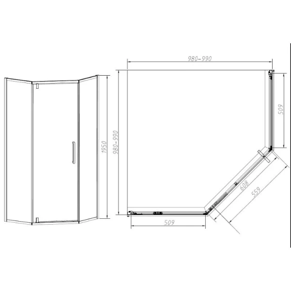 Душевой уголок Vincea Slim-N 100х100 см профиль хром VSP-4SN100CL (детальная фотография), многоугольные