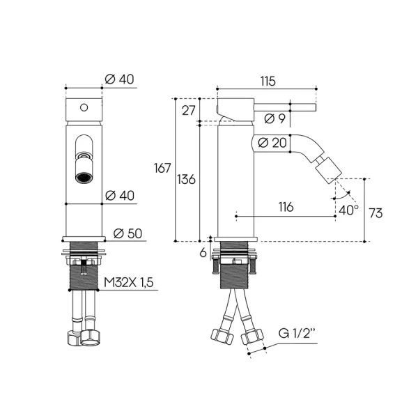 Смеситель для биде Aqueduto CANO хром CAN0500 (детальная фотография), для биде
