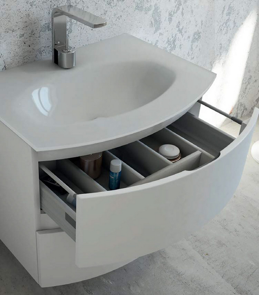 Тумба с раковиной подвесная Cezares Vague 70 см с двумя выдвижными ящиками (детальная фотография), моноблок