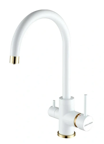 Смеситель для кухни Paulmark Essen белый матовый/бронза - фото 10