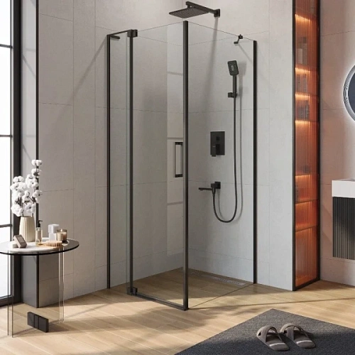 Душевой уголок Cezares Slider 90х80 см стекло прозрачное профиль черный - фото 3