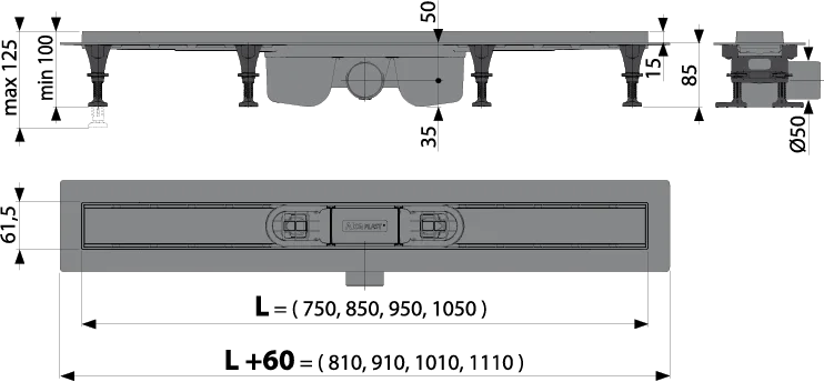 Душевой лоток Alcaplast APZ 105 см без решетки APZ12-1050 (детальная фотография), другие