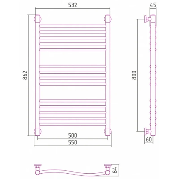 Полотенцесушитель водяной Сунержа Флюид+ 50х80 см состаренная бронза 05-0222-8050 (детальная фотография), современные, hi-tech