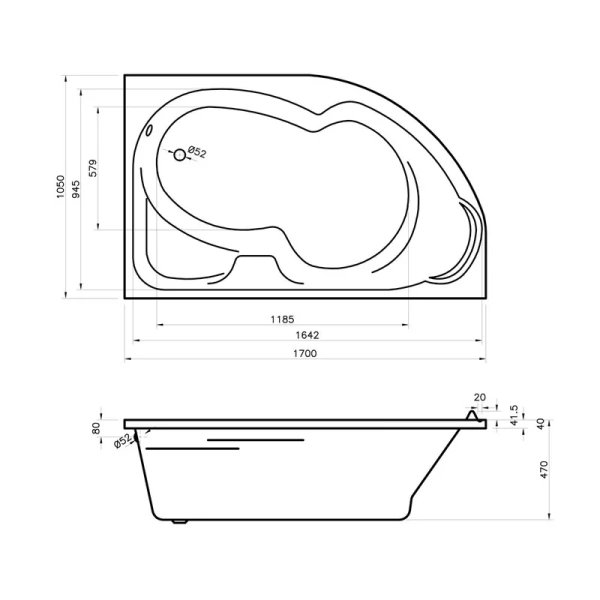 Ванна акриловая Lavinia Boho Grance Hill 170x105 см левая 3703170L (детальная фотография), белые
