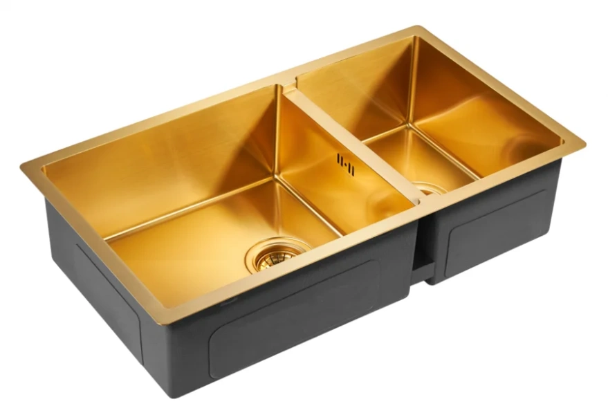 Мойка для кухни Paulmark Axel 78 см брашированное золото PM227844-BG (детальная фотография), из нержавеющей стали, стальные, металлические