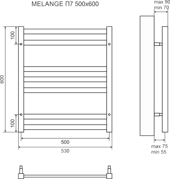 Полотенцесушитель электрический Lemark Melange 50х60 см левый/правый, белый LM49607EW (детальная фотография), электрические с наружной вилкой, левое подключение