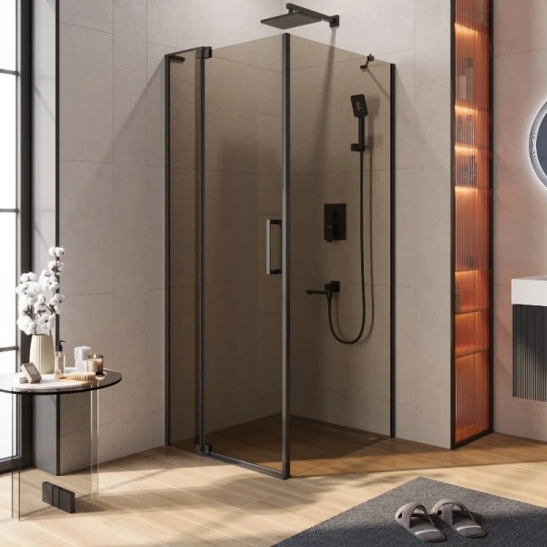 Душевой уголок Cezares Slider 90х80 см стекло бронзовое профиль чёрный SLIDER-AH-1-80-80/90-BR-NERO (детальная фотография)