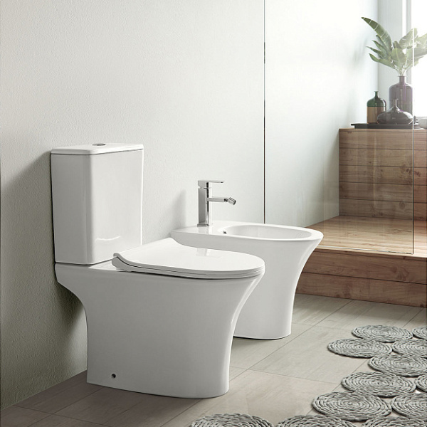 Унитаз компакт Azario Fretta Round белый AZ-1217 + AZ-1216 (детальная фотография), фаянс, керамика