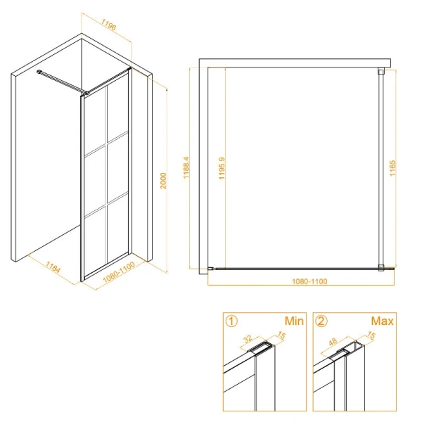 Душевая перегородка RGW Walk In WA-110W 110 см профиль белый 351011011-15 (детальная фотография), современные, hi-tech