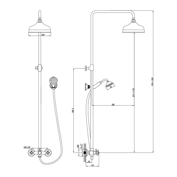 Душевая система Lemark Vintage LM2860B (детальная фотография), классические, ретро, с элементами керамики