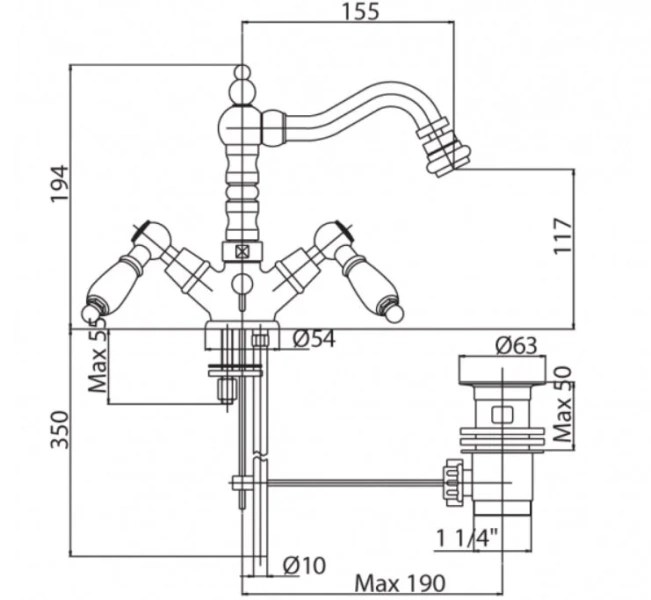 Смеситель для биде Cezares Lord золото 24 карат LORD-BS2-03/24 (детальная фотография), классические, ретро