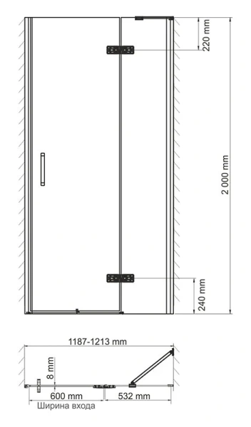 Душевая дверь WasserKRAFT Aller 120 см левая 10H05L (детальная фотография), стеклянные