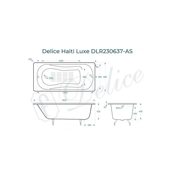Ванна чугунная Delice Haiti Luxe 160х80 см с антискользящим покрытием DLR230637-AS (детальная фотография), чугунные