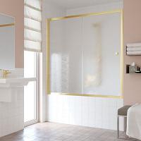 Душевая шторка на ванную профиль золотой стекло шиншилла Vegas-glass