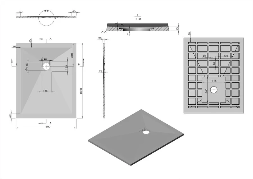 Душевой поддон Vincea 100х80 см антрацит VST-4SR8010A (детальная фотография), низкие до 15 см