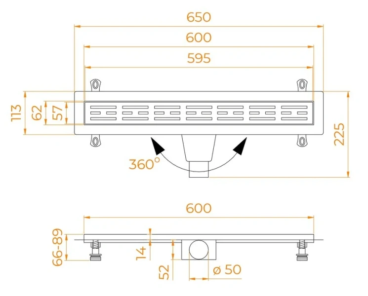 Душевой лоток RGW Drain Leo 60 см золото 60213060-06 (детальная фотография), душевой лоток
