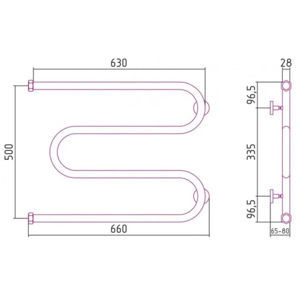 Полотенцесушитель водяной Сунержа М-образный 65х50 см без покрытия 00-4007-5065 (детальная фотография), современные, hi-tech