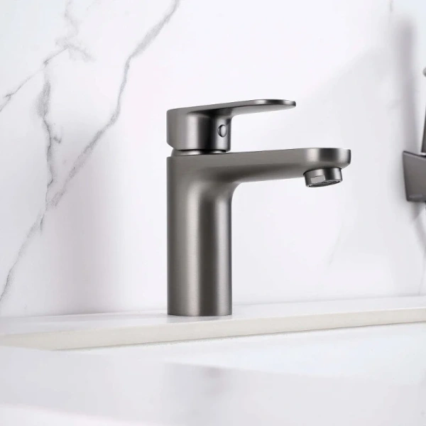 Смеситель для раковины Акватек Ника оружейная сталь AQ1812BGM (детальная фотография), с коротким изливом