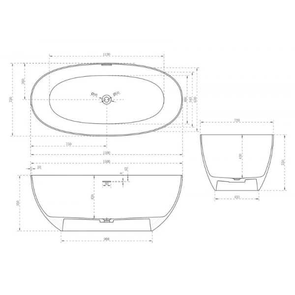 Ванна из искусственного камня Abber Stein 150x72 см отдельностоящая AS9624-1.5 (детальная фотография), искусственный камень