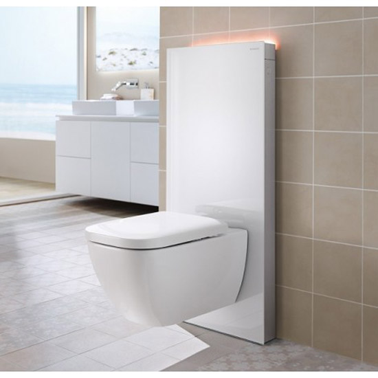 Сантехнический модуль для подвесного унитаза, белое стекло,  Geberit Monolith Premium 131.021.SI.5 (детальная фотография), для унитаза