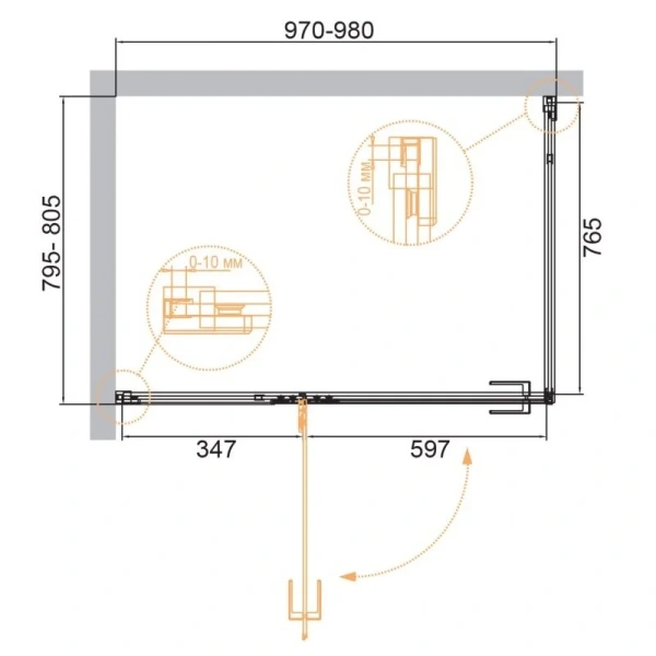 Душевой уголок Cezares Bellagio 100x80 см профиль брашированное золото BELLAGIO-AH-1-100/80-C-BORO (детальная фотография), прямоугольные