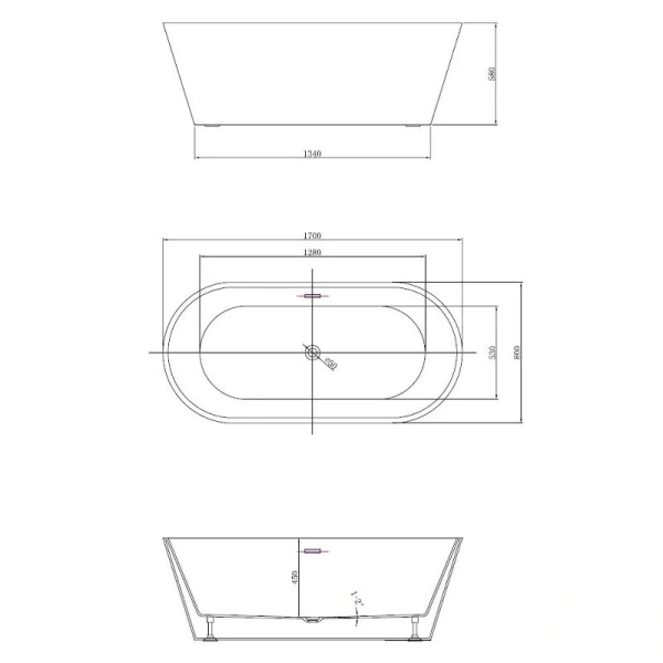 Ванна акриловая Vincea VBT-4291-1700, 170 x 80 см, щелевой перелив, цвет белый (детальная фотография), акриловые