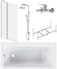 Ванна акриловая AM.PM Gem W90ASET-150D3W5 150х70 см с каркасом, шторкой, душевой стойкой и смесителем