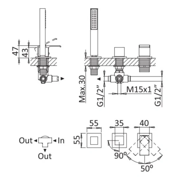Смеситель для ванны Cezares Porta белый матовый PORTA-BVDM3-BIO (детальная фотография), для ванны