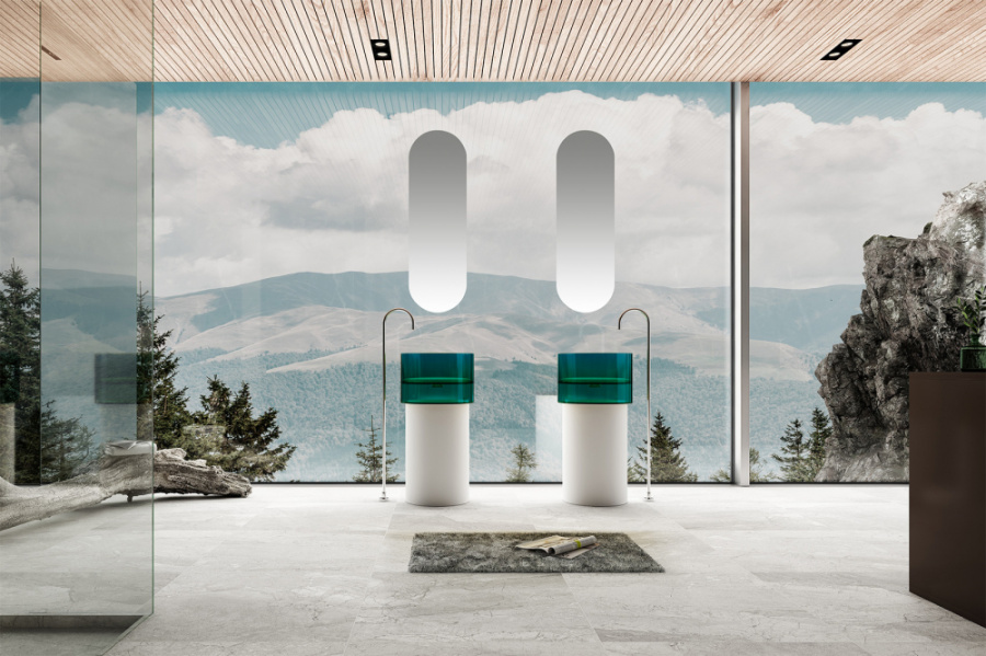 Раковина напольная Abber Kristall 45 см белая/бирюзовая AT2701White-Aquamarin-H (детальная фотография), напольные, свободностоящие