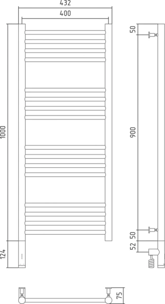 Полотенцесушитель электрический Сунержа Богема 3.0 40х100 см левый белый матовый 30-5804-1040 (детальная фотография), лесенка, вертикальные