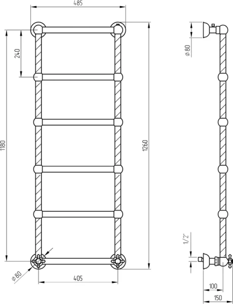 Полотенцесушитель водяной Migliore Edera 49х126 см хром 20308 (детальная фотография), классические, ретро