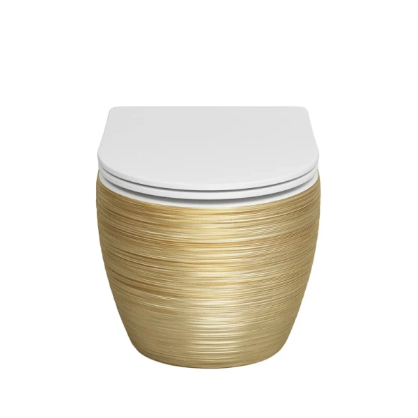 Унитаз подвесной Grossman Color золотистый/белый GR-4411GWS (детальная фотография), без бачка, со скрытым бачком