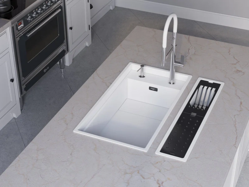 Мойка для кухни Omoikiri Kinaru Pro 86-U/I WH 86 см белая 4997026 (детальная фотография), врезные