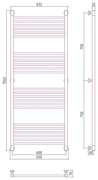 Полотенцесушитель водяной Сунержа Богема+ 60х150 см без покрытия 00-0220-1560 (детальная фотография), современные, hi-tech
