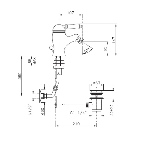 Смеситель для биде, хром, Nicolazzi Classica 3403CR75 (детальная фотография), для биде