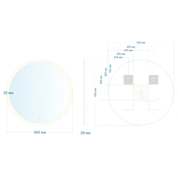 Зеркало с подсветкой Abber Mond 65 см сенсорный выключатель AG6202S-0.65 (детальная фотография), современные, hi-tech