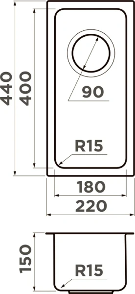 Мойка для кухни Omoikiri Tadzava 22-U/I-ULTRA 15 22 см нержавеющая сталь 4997112 (детальная фотография), из нержавеющей стали, стальные, металлические