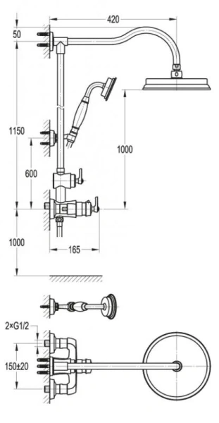 Душевая стойка Cezares Liberty с термостатическим смесителем LIBERTY-F-CD-T-01 (детальная фотография), хром